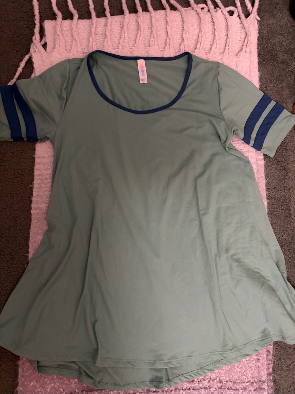 LuLaRoe Sage Green Scoop Neck Tunic with Navy Trim